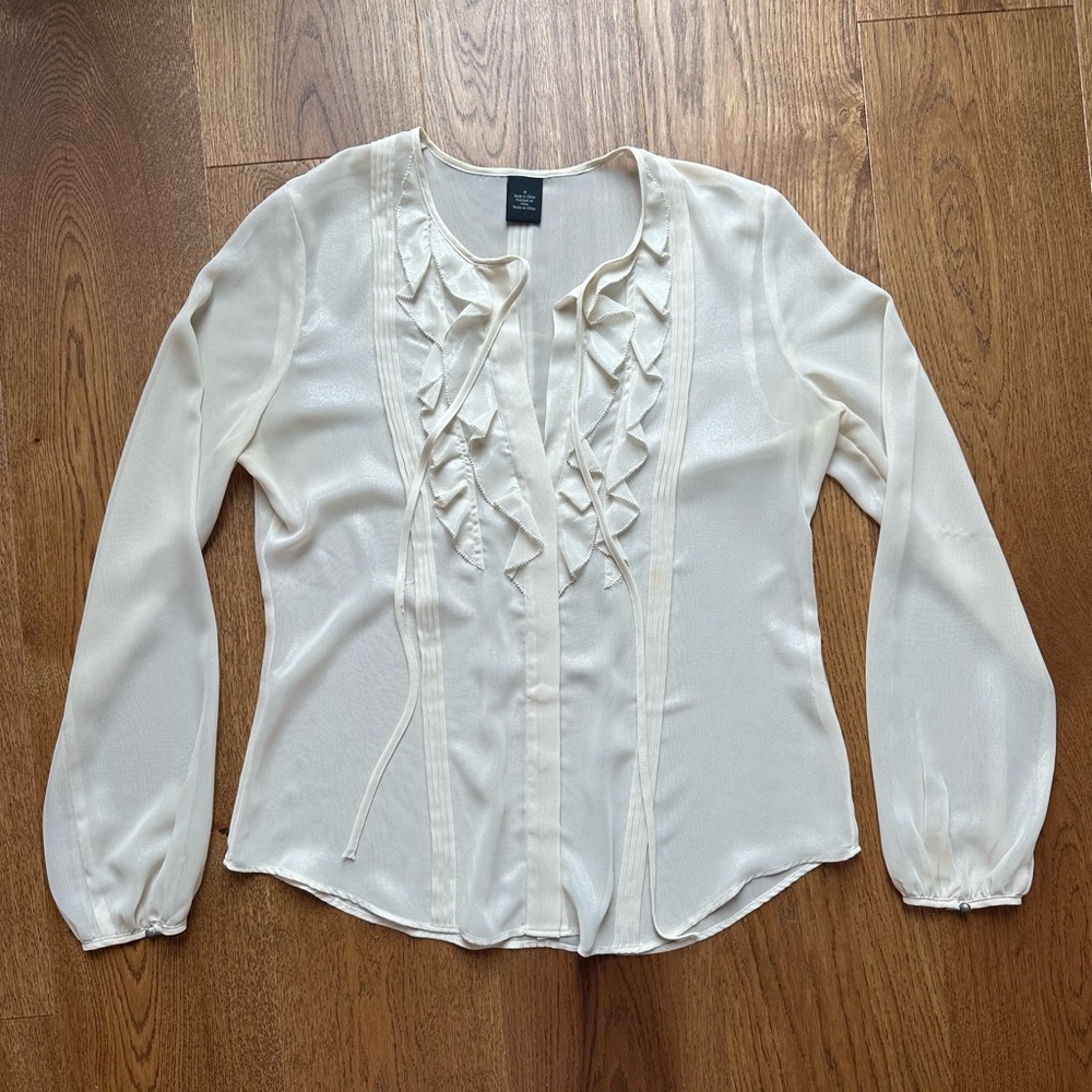 LOFT Sheer Ruffle Blouse, Ivory, Gold, Medium